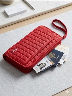 Red Quilted Travel Wallet Wristlet